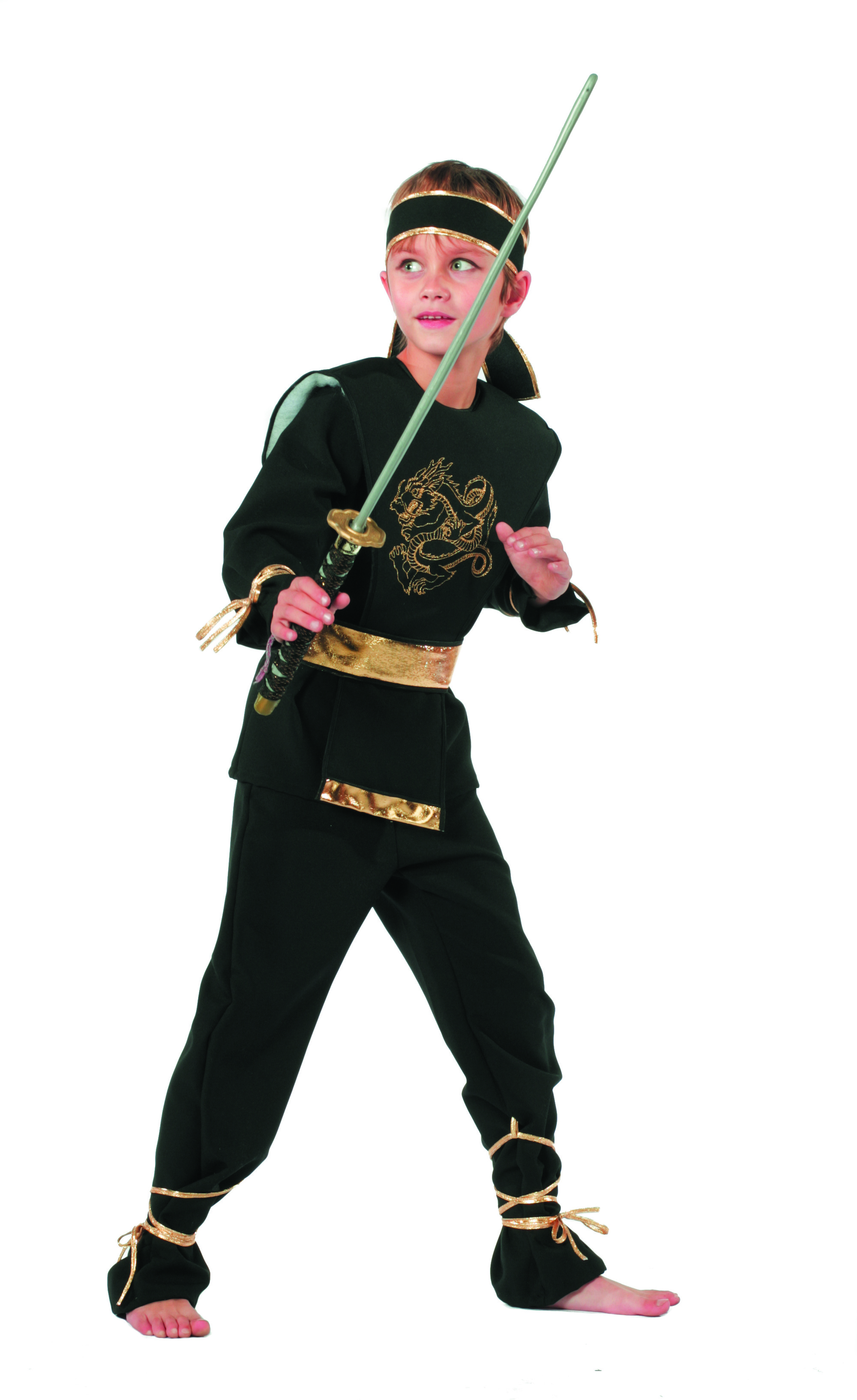 High Kick Gold Schwarz Ninja Drache Kostüm für Jungen