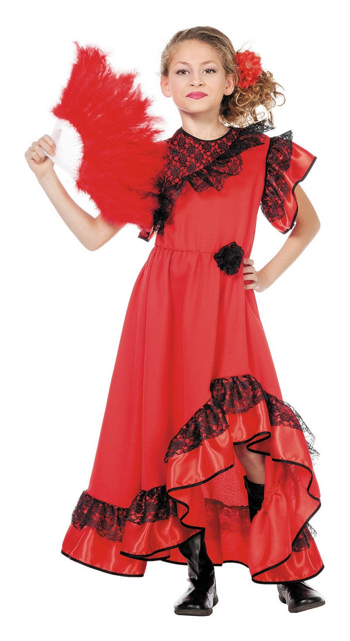 Rotes Flamenco Kleid Spanische Senorita Carmen Mädchen