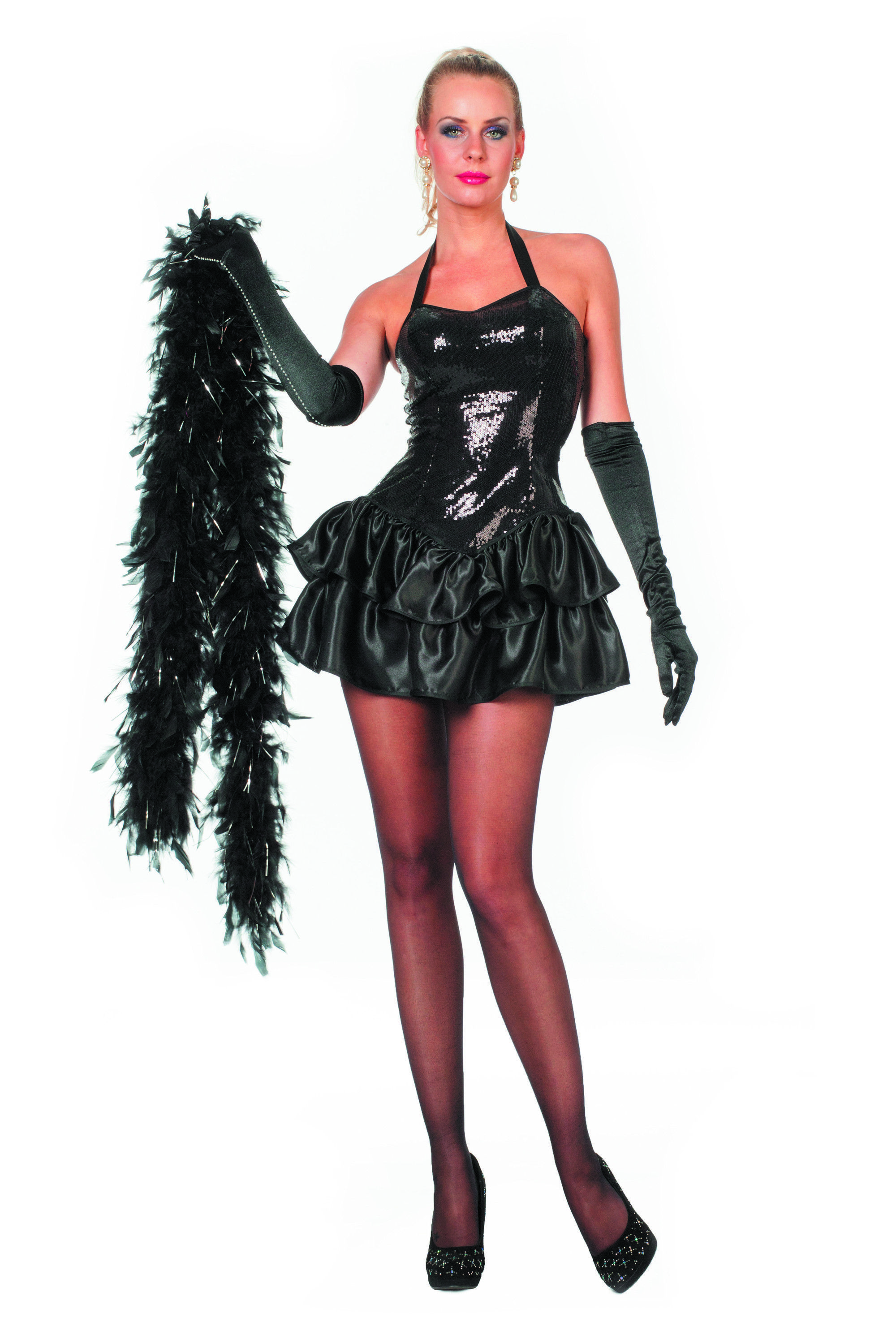 Schwarzes Paillettenkleid Mit Satinrock Cancan Damenkostüm