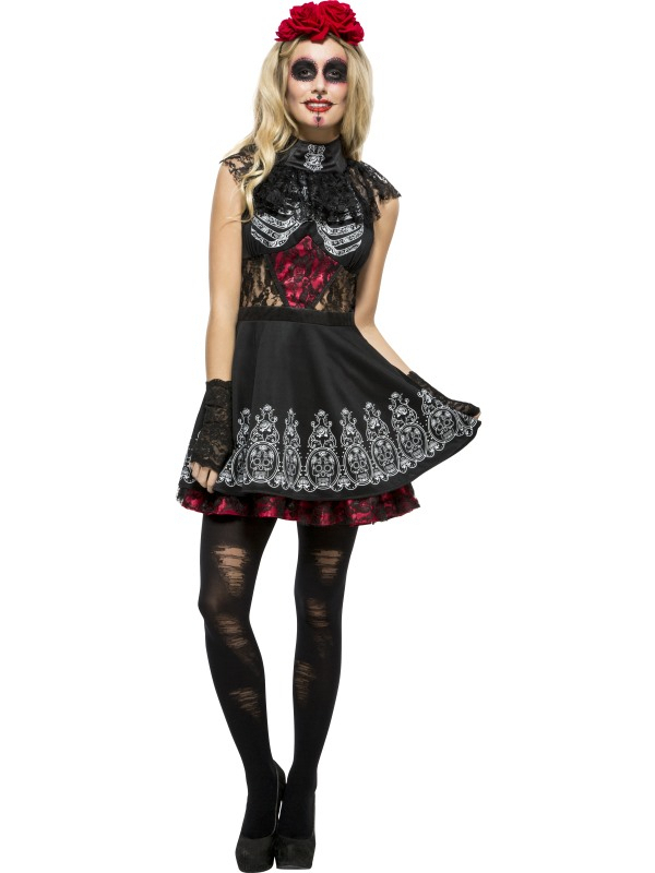 Schwarzes Slide De Los Muertos Kleid Damen