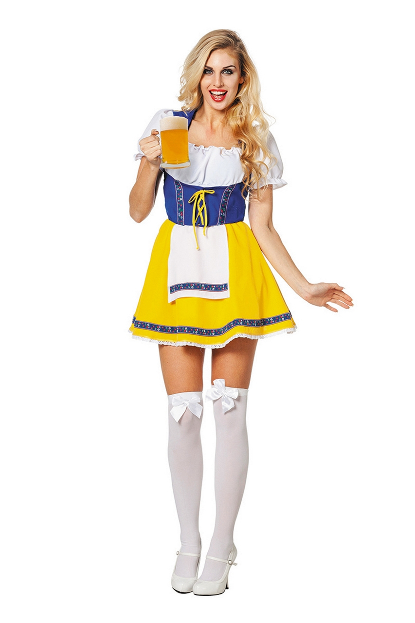 Dirndl Lady Beer Mädchen Gelb / Blau Damenkostüm