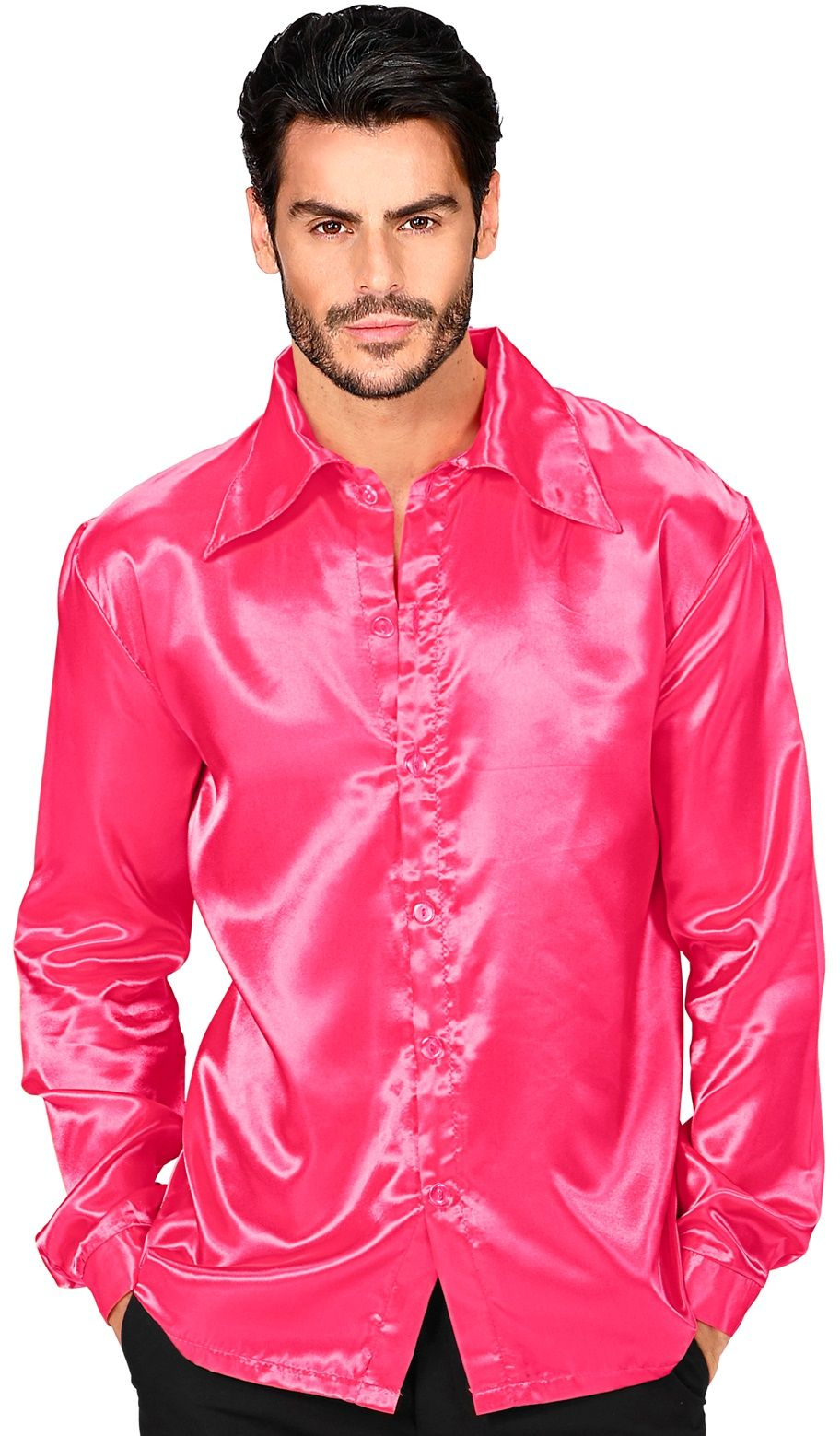 70er Jahre Disco -Shirt Rosa Satin Herren