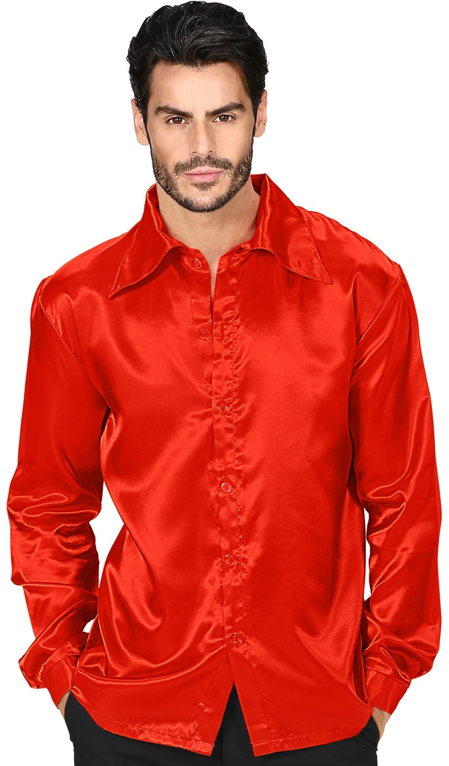 70er Jahre Disco -Shirt Rot Satin Herren