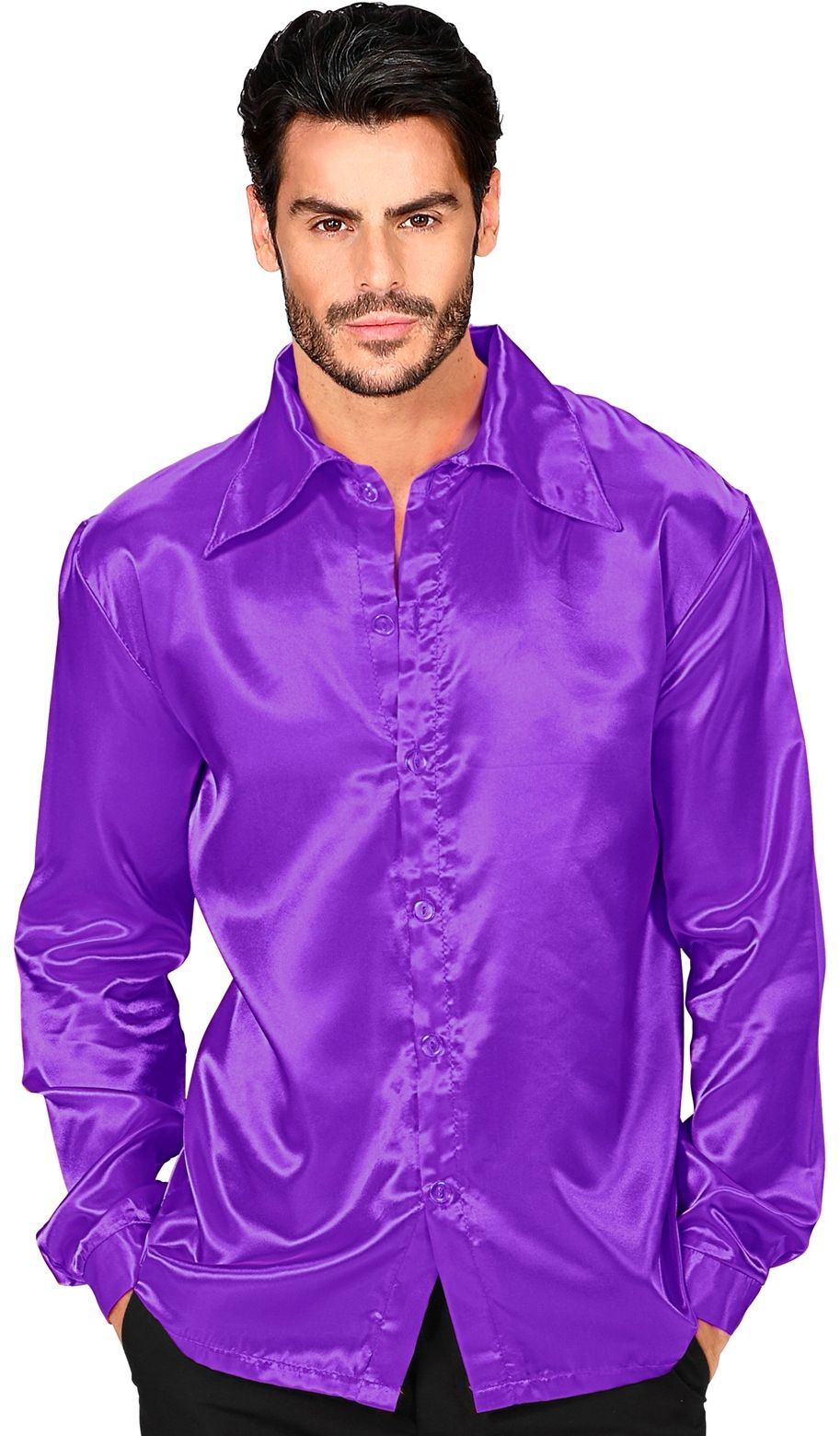 70er Jahre Disco -Shirt Purpur Satin Herren