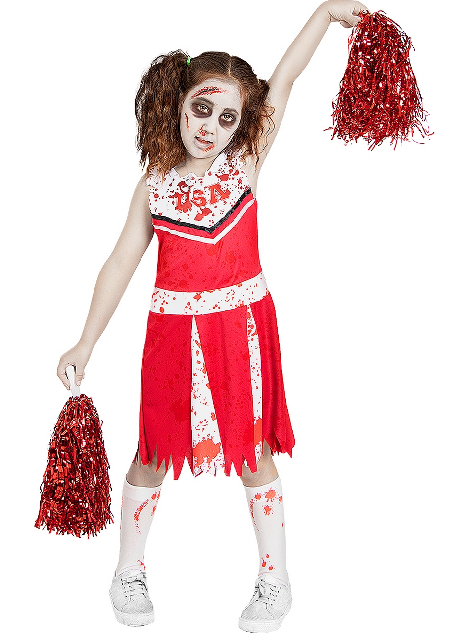 Zombie Rode Cheerleader USA Kostüm für Mädchen