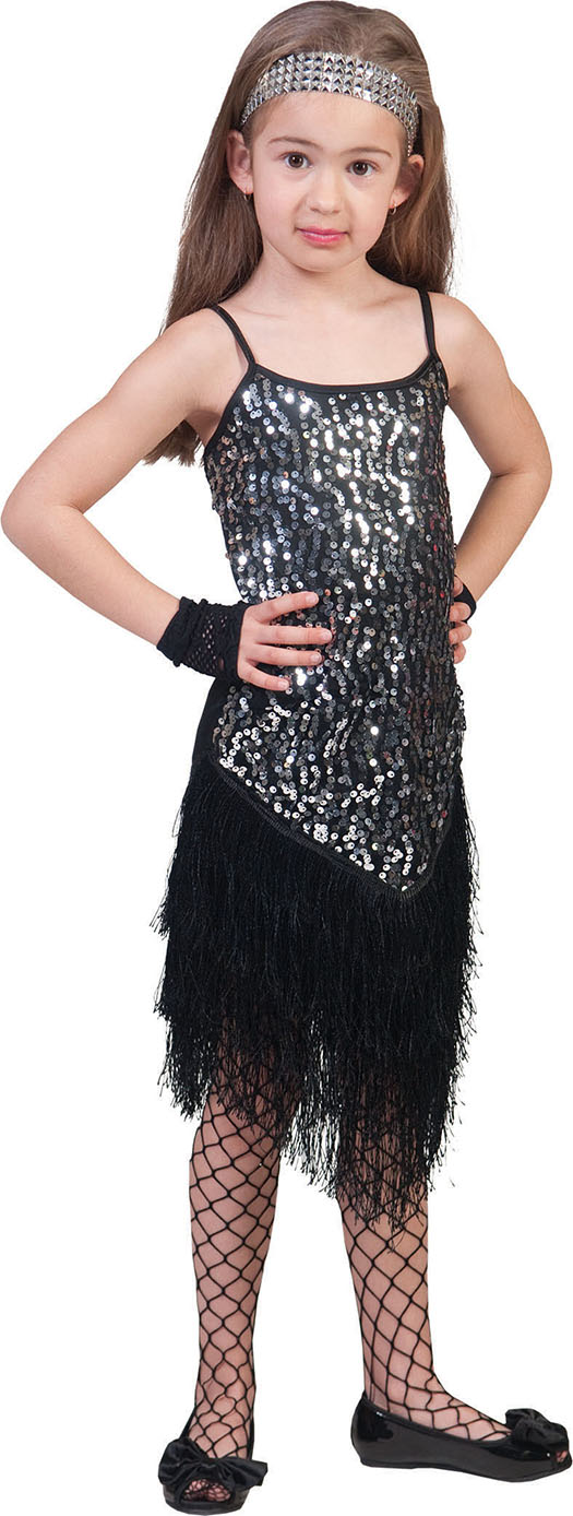 Glitzer Schickes Flapper -Kleid Silber Kostüm für Mädchen