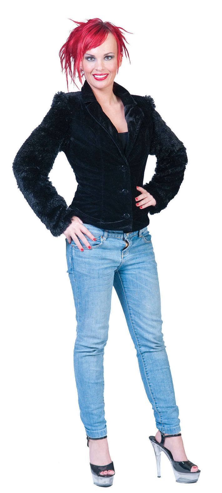 Fuzzy Jacke Schwarz Damen