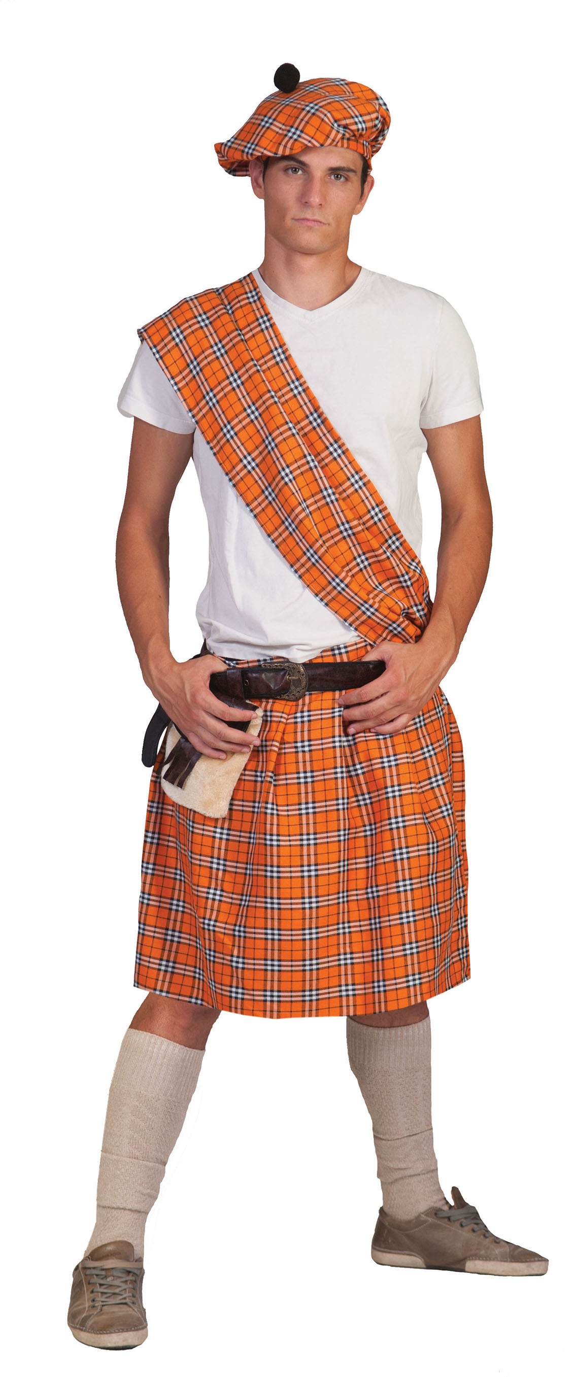 Orangefarbener Schottischer Highlander Tartan Herrenkostüm