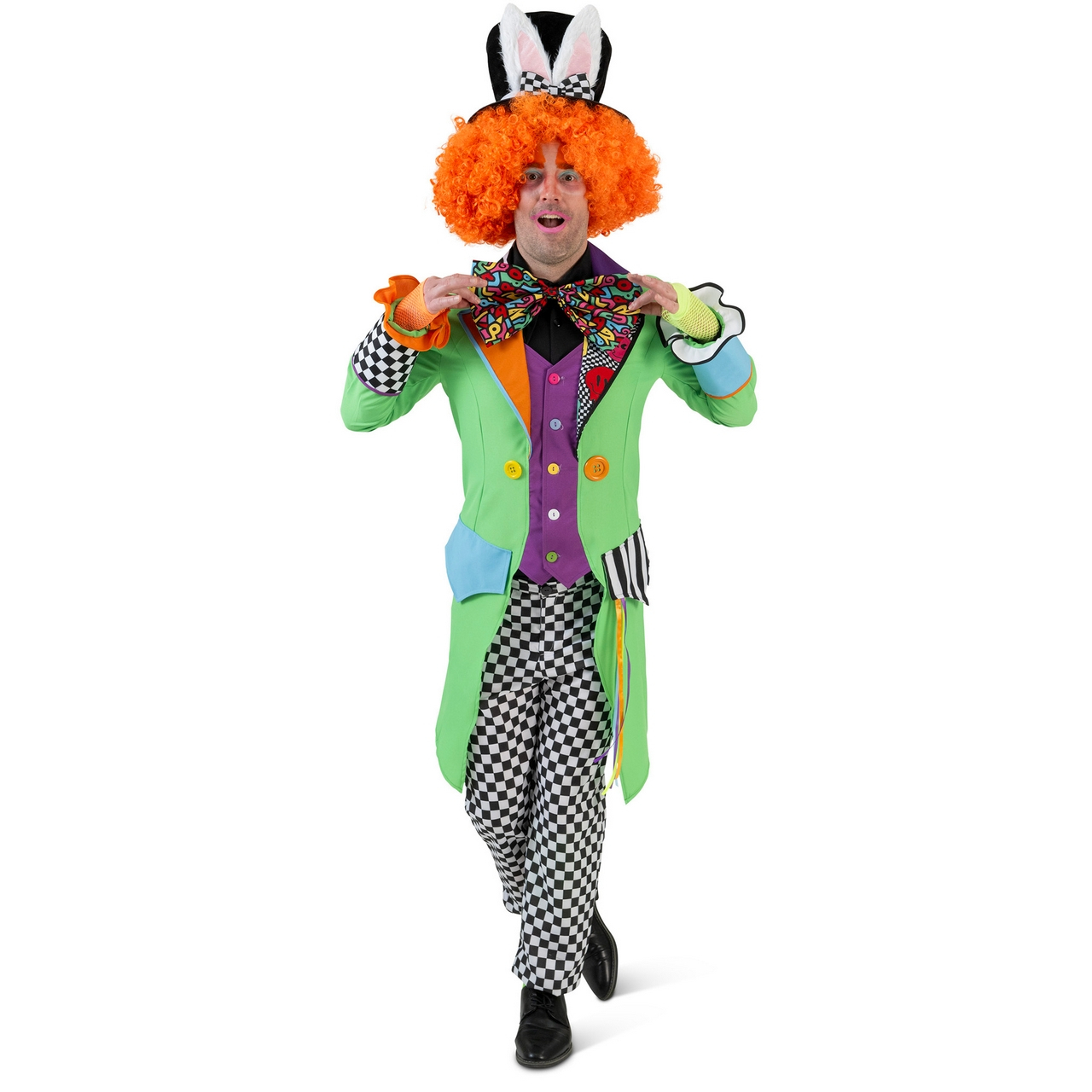 Kleurige Mad Hatter Clown Jas Met Strik Herrenkostüm