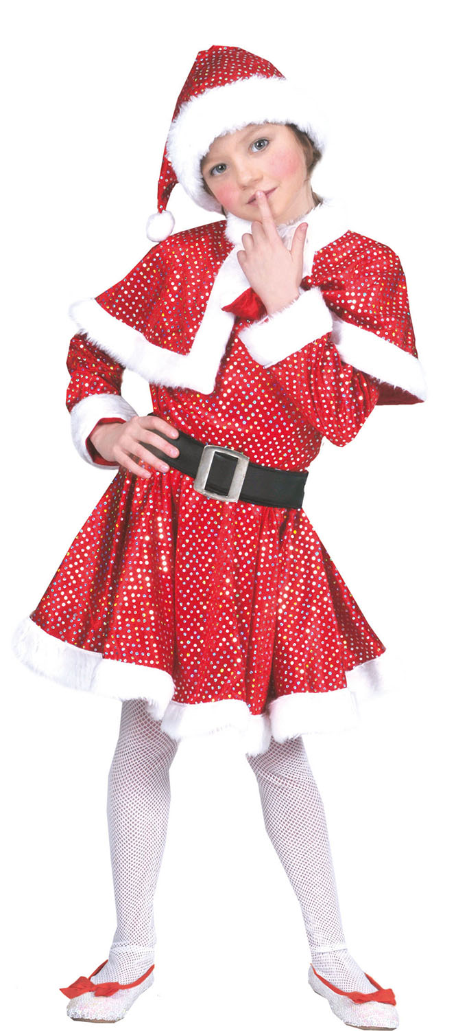 Glitzer Santa Class -Kleid Kostüm für Mädchen