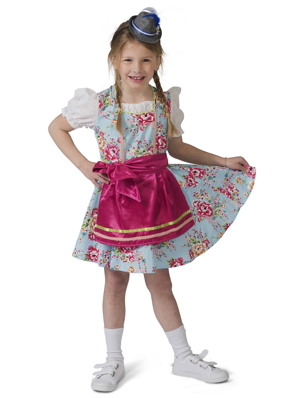 Blau Rosa Tirolischer Dirndl Rosalinde Kostüm für Mädchen