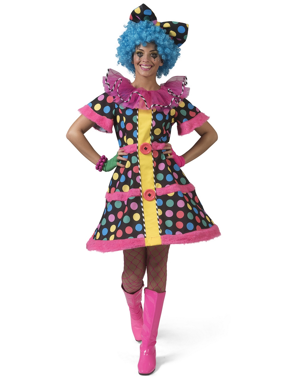 Heißer Dotty Multicolor Rainbow Dot Clown Damenkostüm