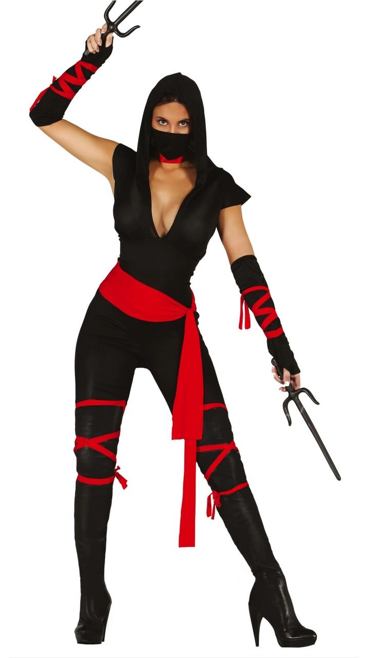 Sexy Auffällige Rote Schwarze Ninja Damenkostüm