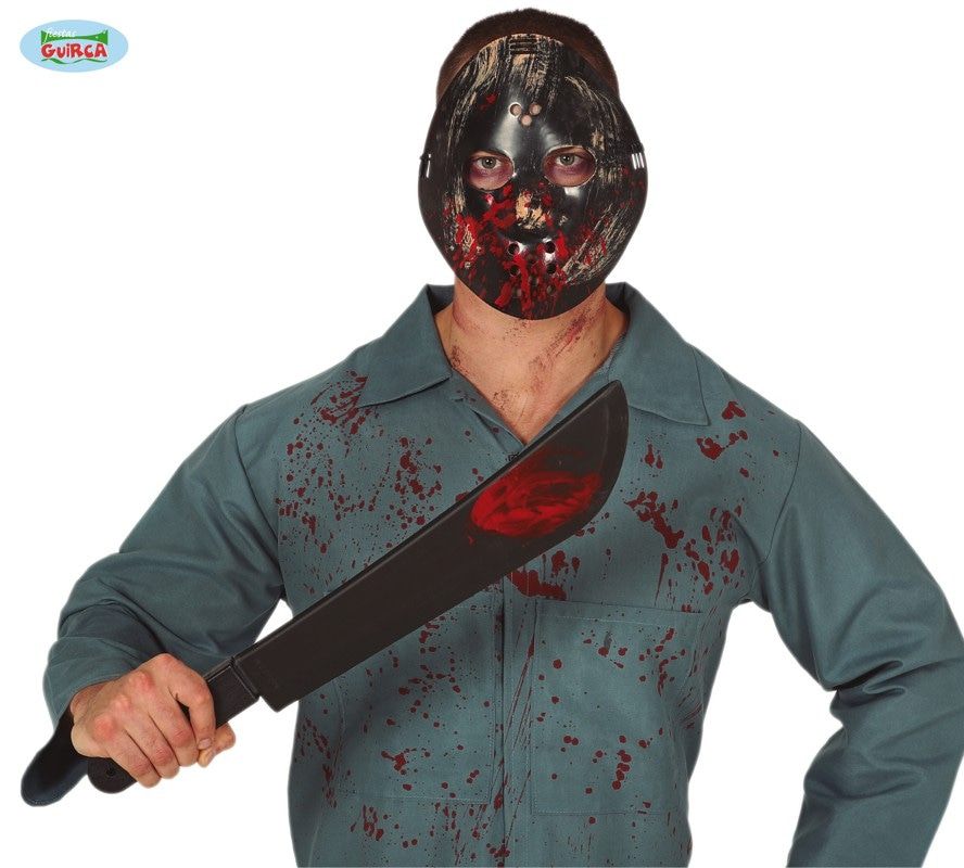 Blutspritzer Halloween -Maske Und Machete 54 Zentimeter