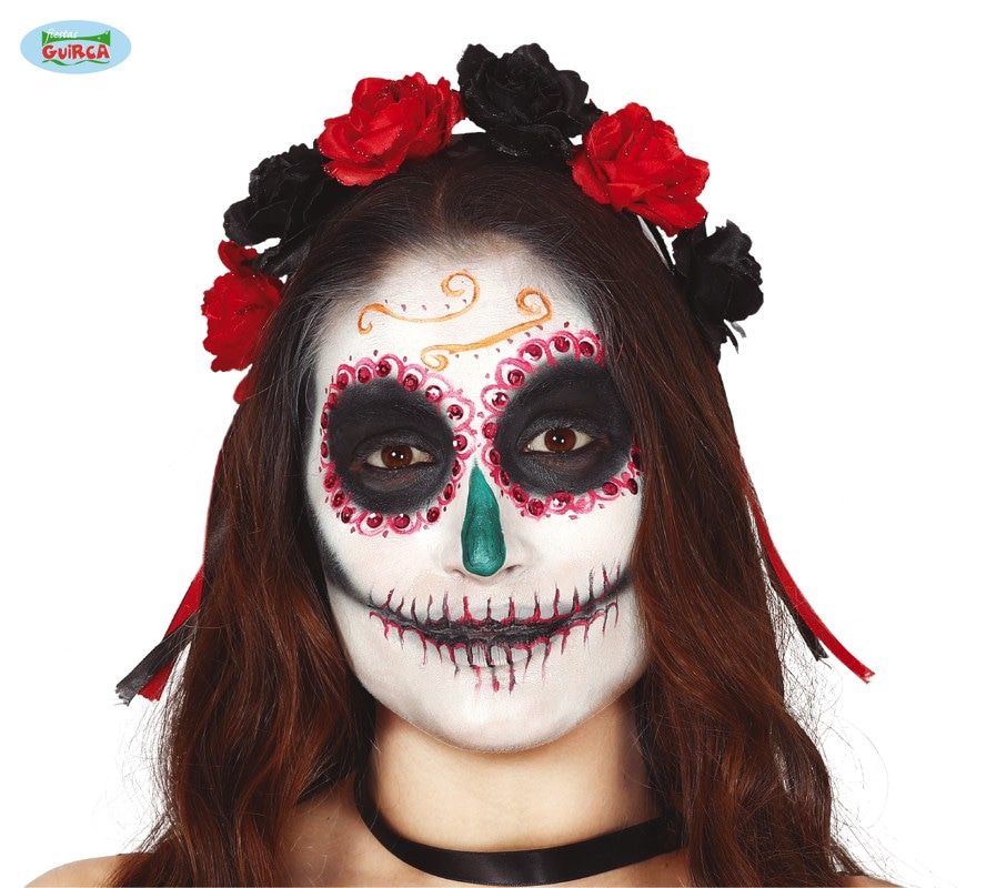 Slide De Los Muertos Stirnband Mit Schwarzen Und Roten Rosen