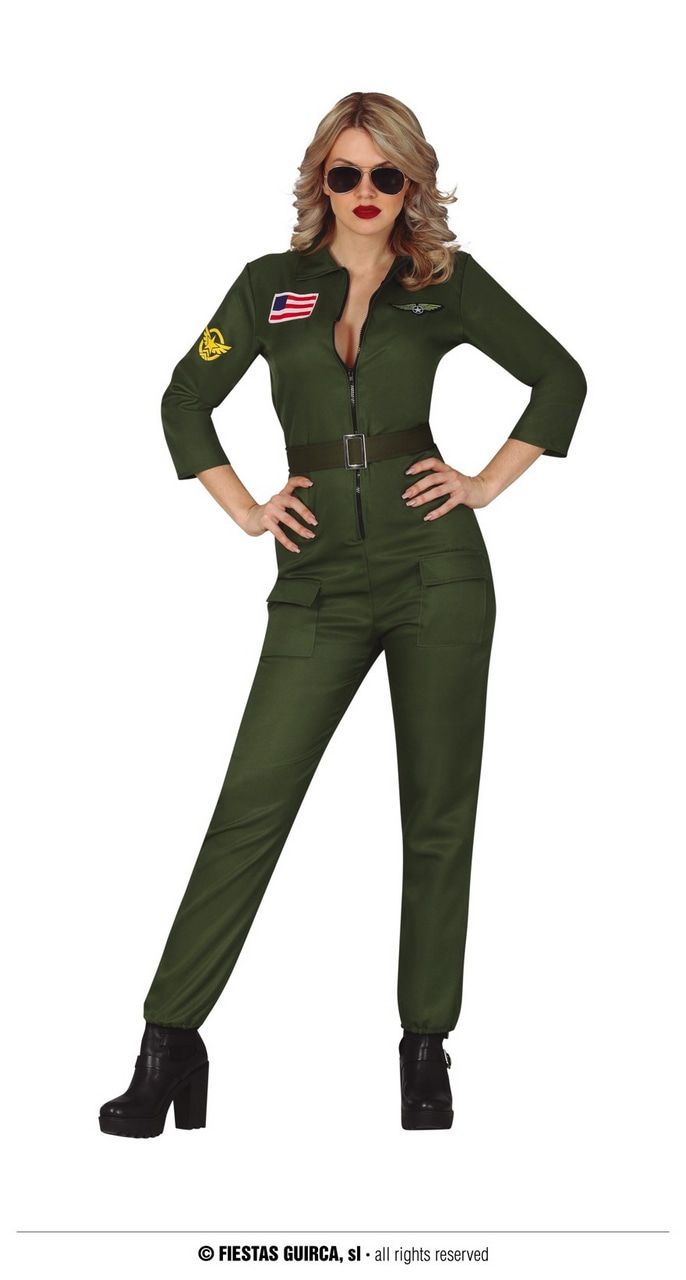 Top Gun Sexy Pilot Green Jumpsuit Damenkostüm