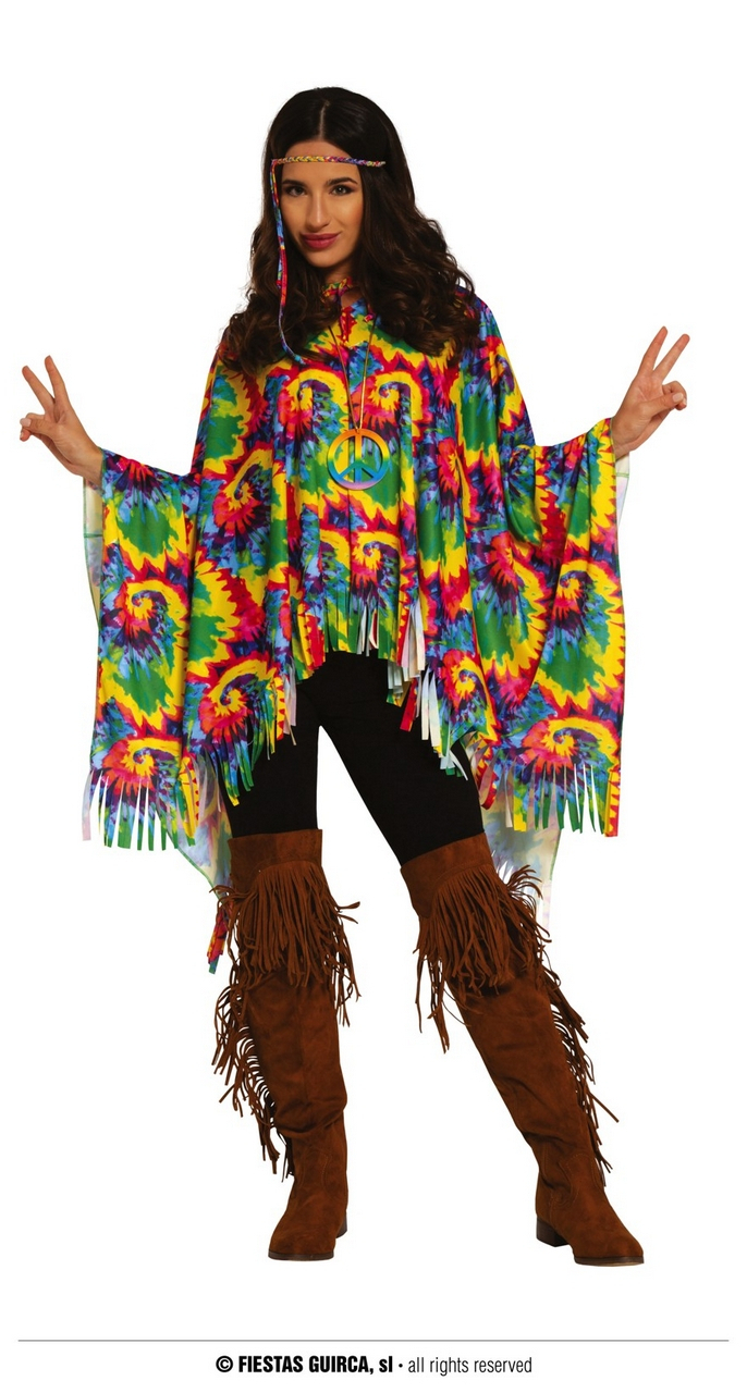 Bunte Indianer Hippie Poncho Mit Randflächen Unisex