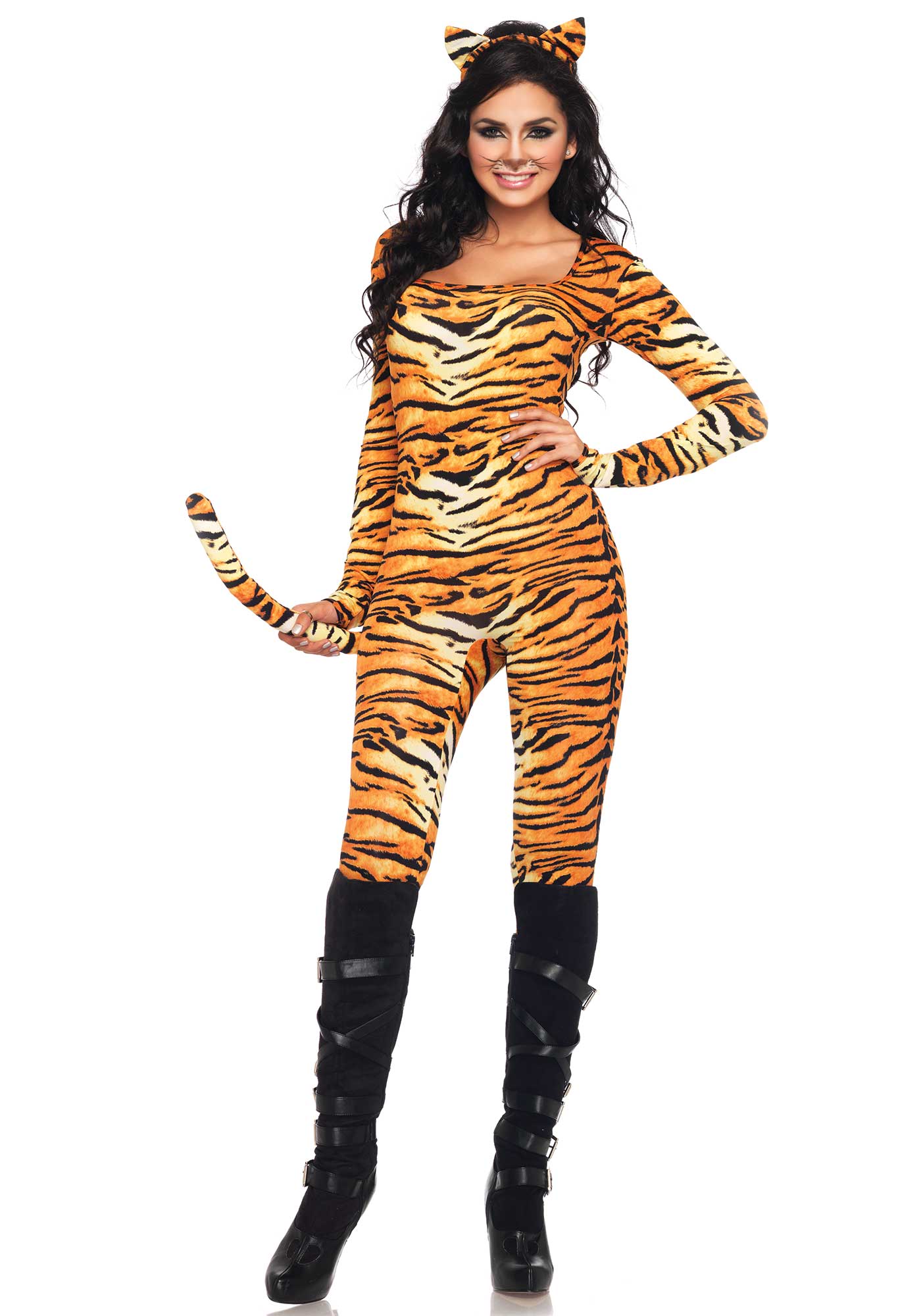 Sexy Tiger Catsuit Mit Schwanz Damenkostüm