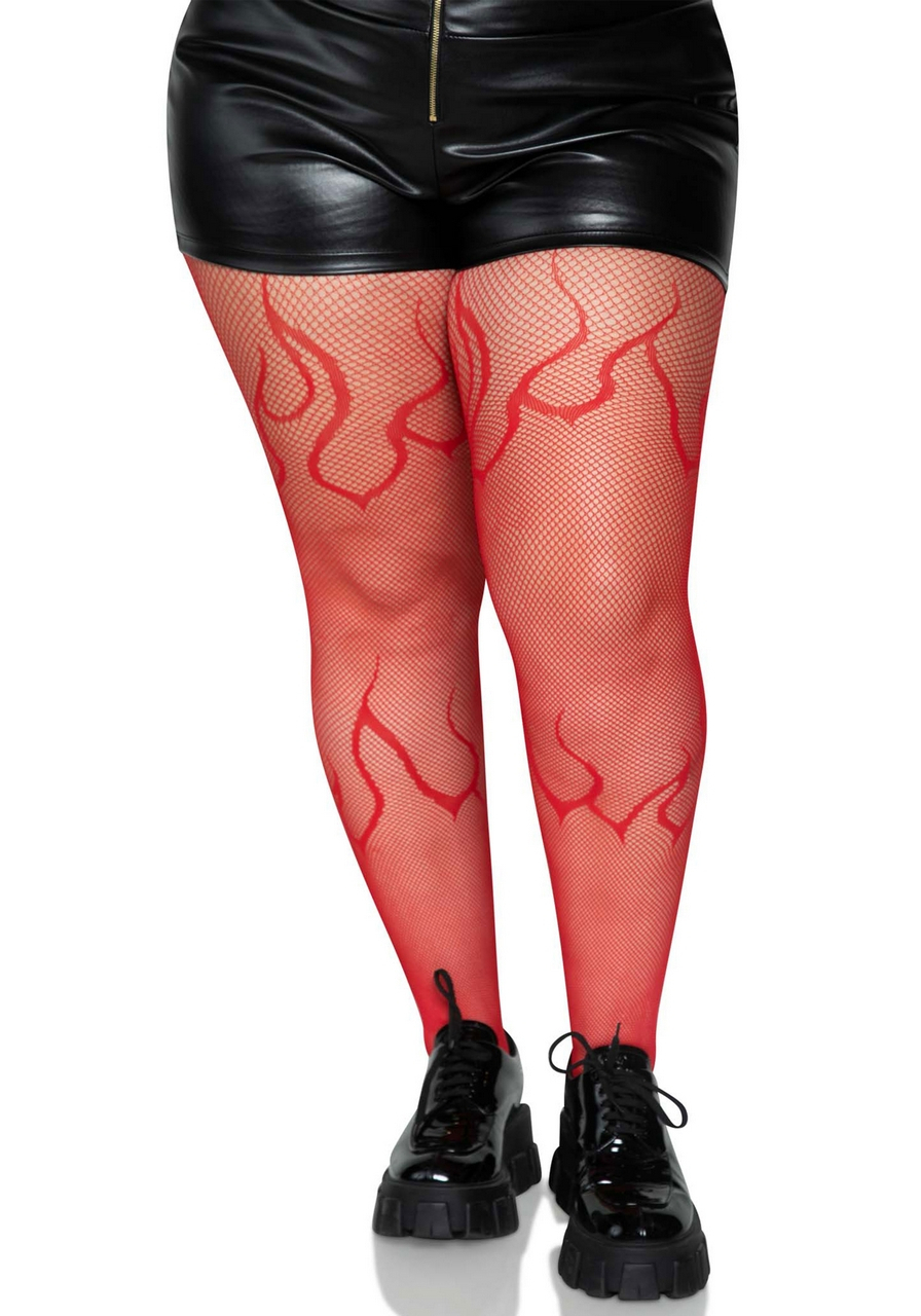 Hellburn Flames Fishnet Red Plus Größe