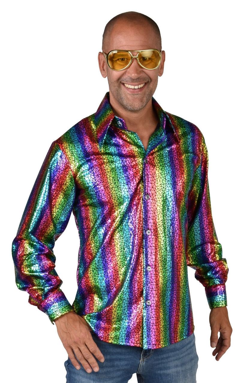 Auffälliges Regenbogen Disco Shirt Herren