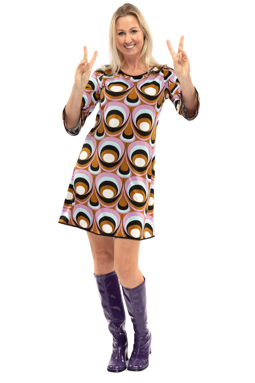 70er Jahre Hippie Soul Disco 60s Psychedelic Eyes Kleid Damen