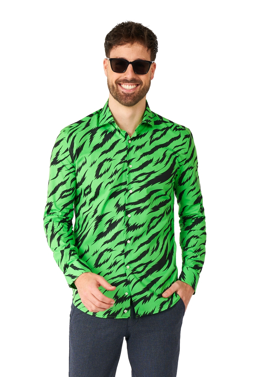 Striped Wild Animal Green Overhemd Herren