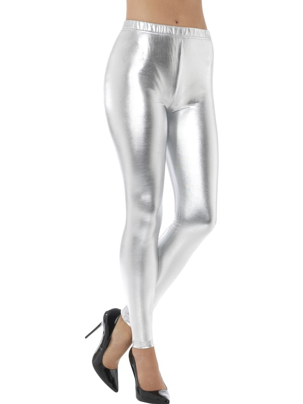 Silbermetallic Disco Leggings Damen