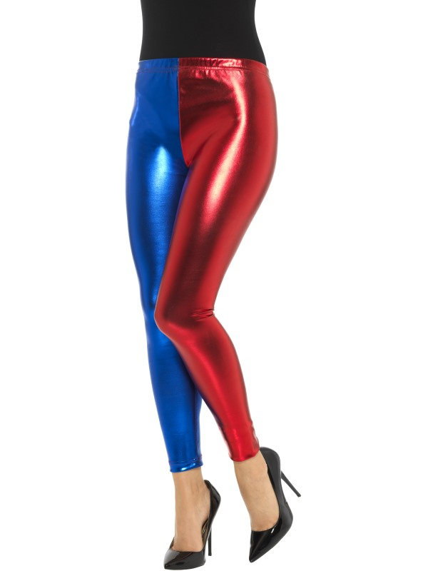 Metallic Harlekijn Cosplay -Leggings Blau Rot Damen