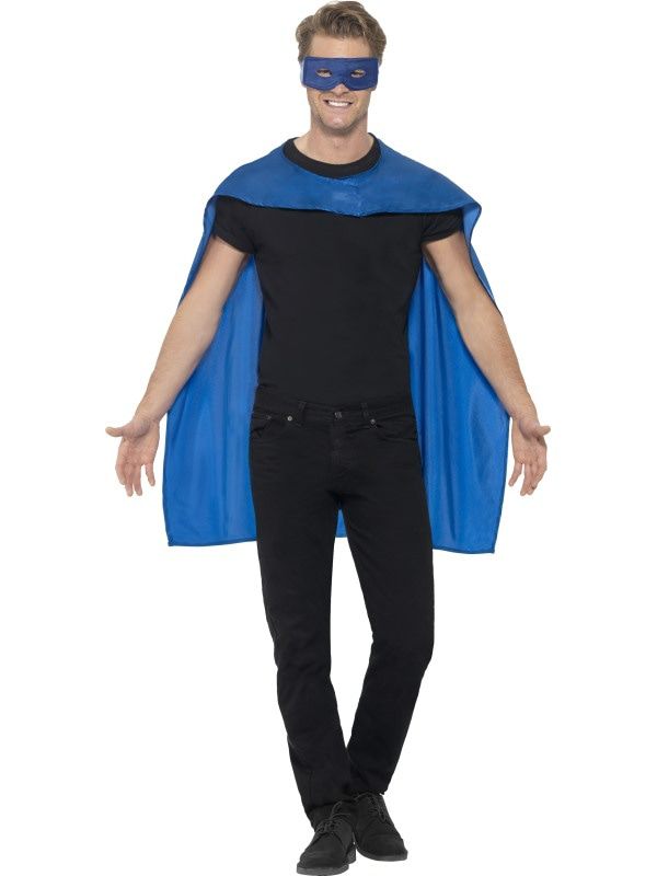 Blauer Cape Und Augenmaske Superhelden Unisex Kostüm