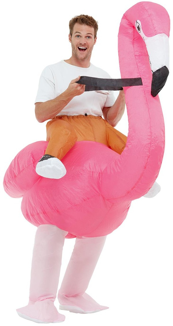 Aufblasbares Fahren Auf Einem Flamingo Unisex Kostüm