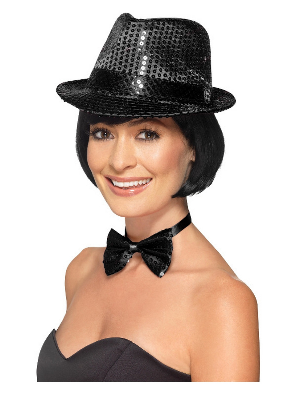 Pailletten Hat Fedora Schwarz