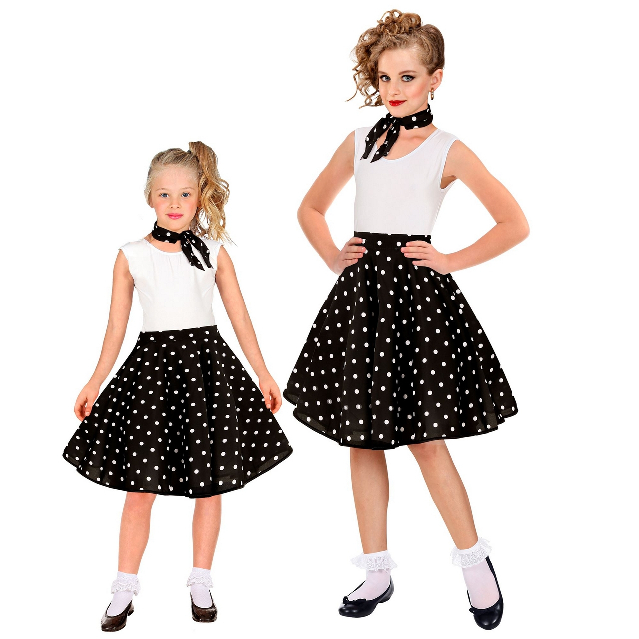 50er Jahre Polka Dot Rock Schwarz Und Weiß Mit Kinderschal Mädchen