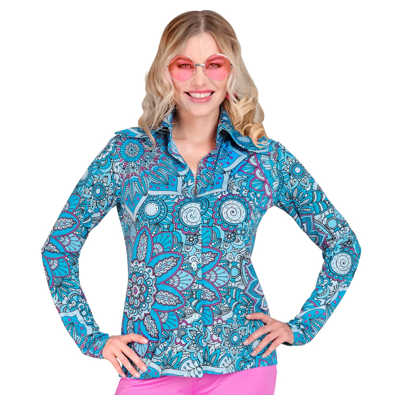 Super 60s Mandala Blue Hemd Damen