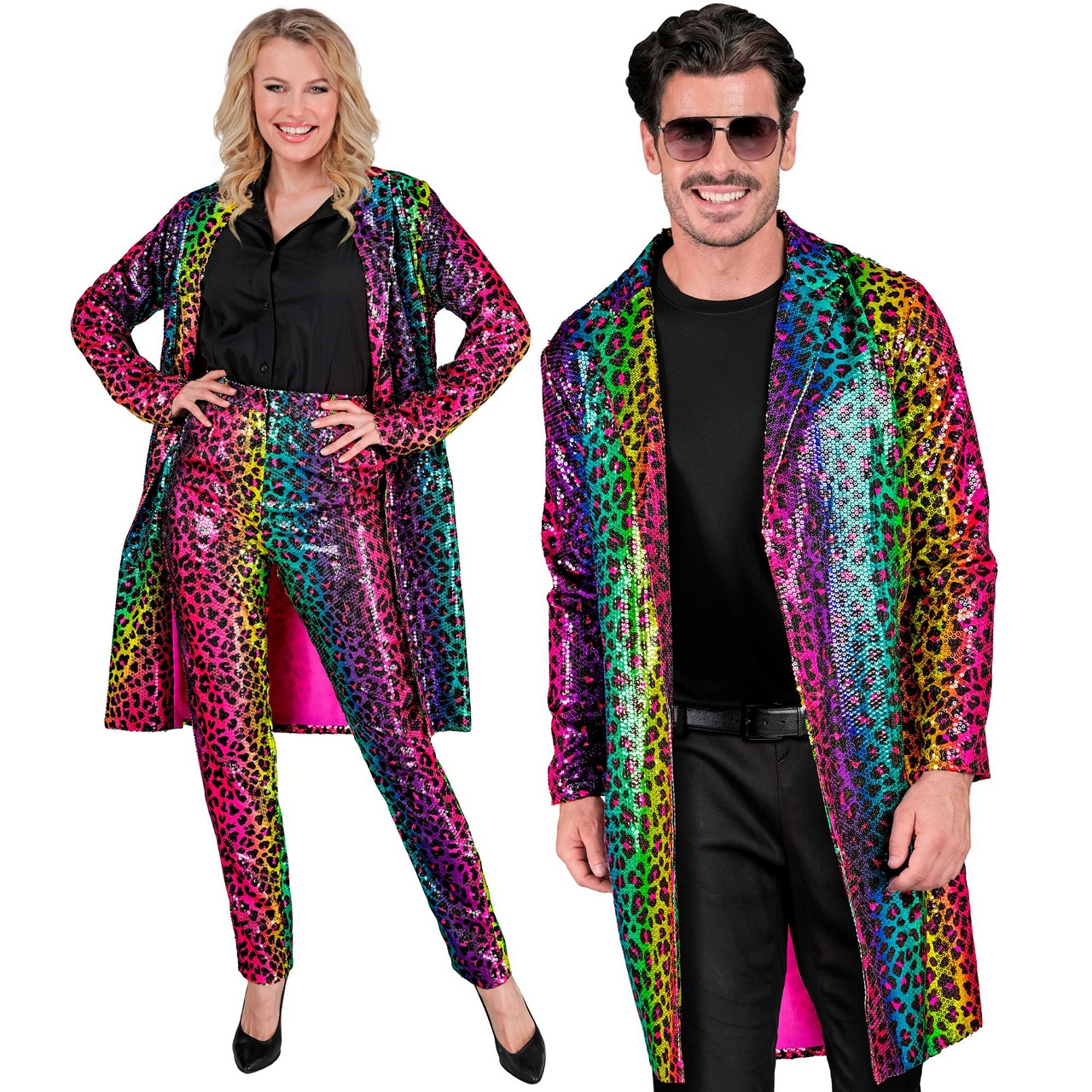 Pailletten Regenbogen Dschungelparty Jacke Mit Leopardenmuster Unisex