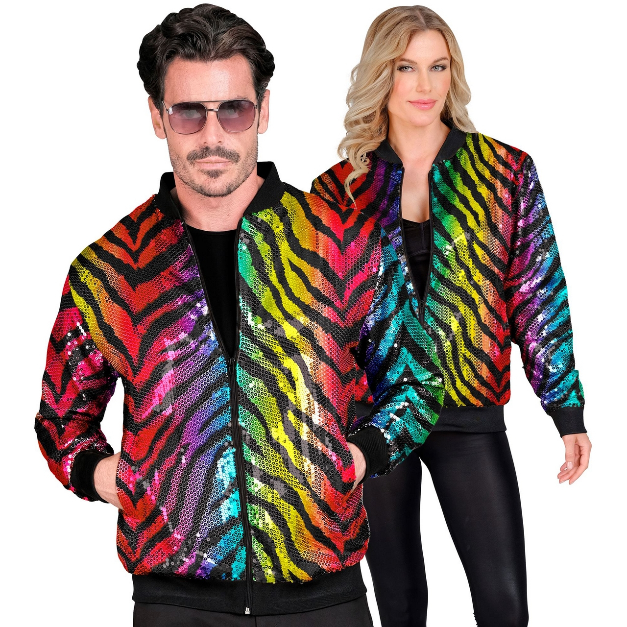 Bomberjacke Regenbogentiger Paillettenjacke Unisex