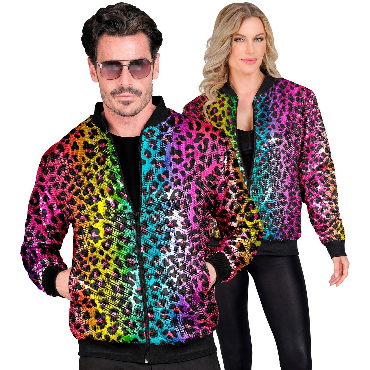 Bomberjacke Regenbogen Dschungel Party Leopardenmantel Unisex