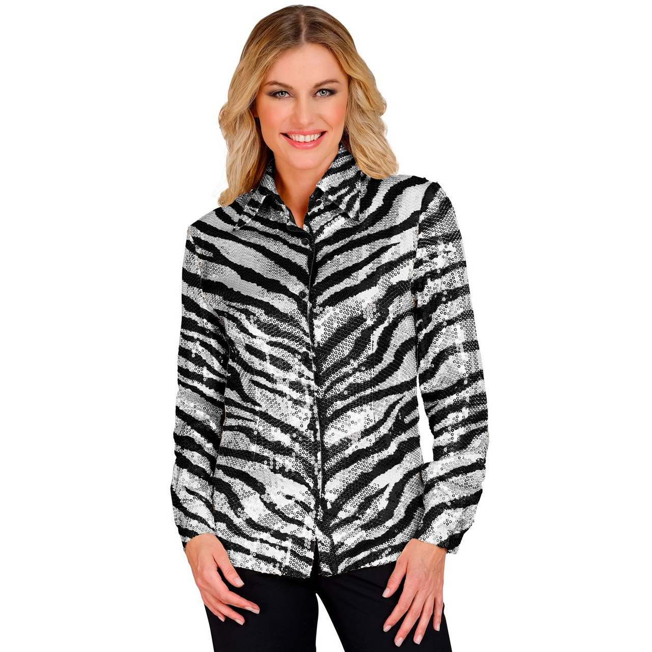 Paillettenbluse Silberner Tigerdruck Damen