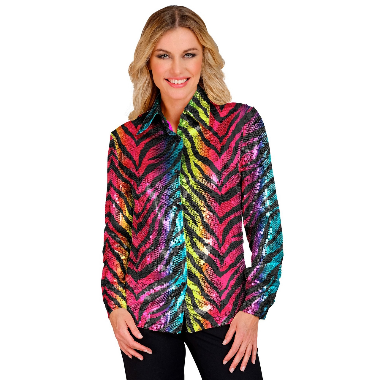 Paillettenbluse Mega Böser Regenbogentiger Damen