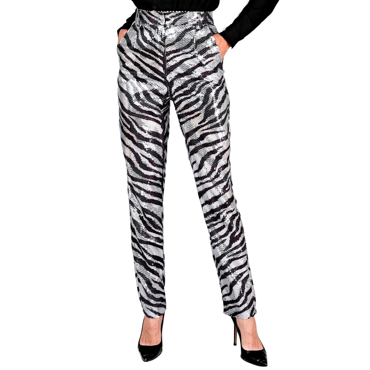 Paillettenhose. Silberschwarze Zebrastreifen Damen