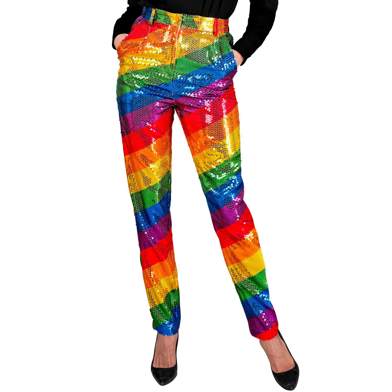 Paillettenhose Fein Gestreifter Regenbogen Damen