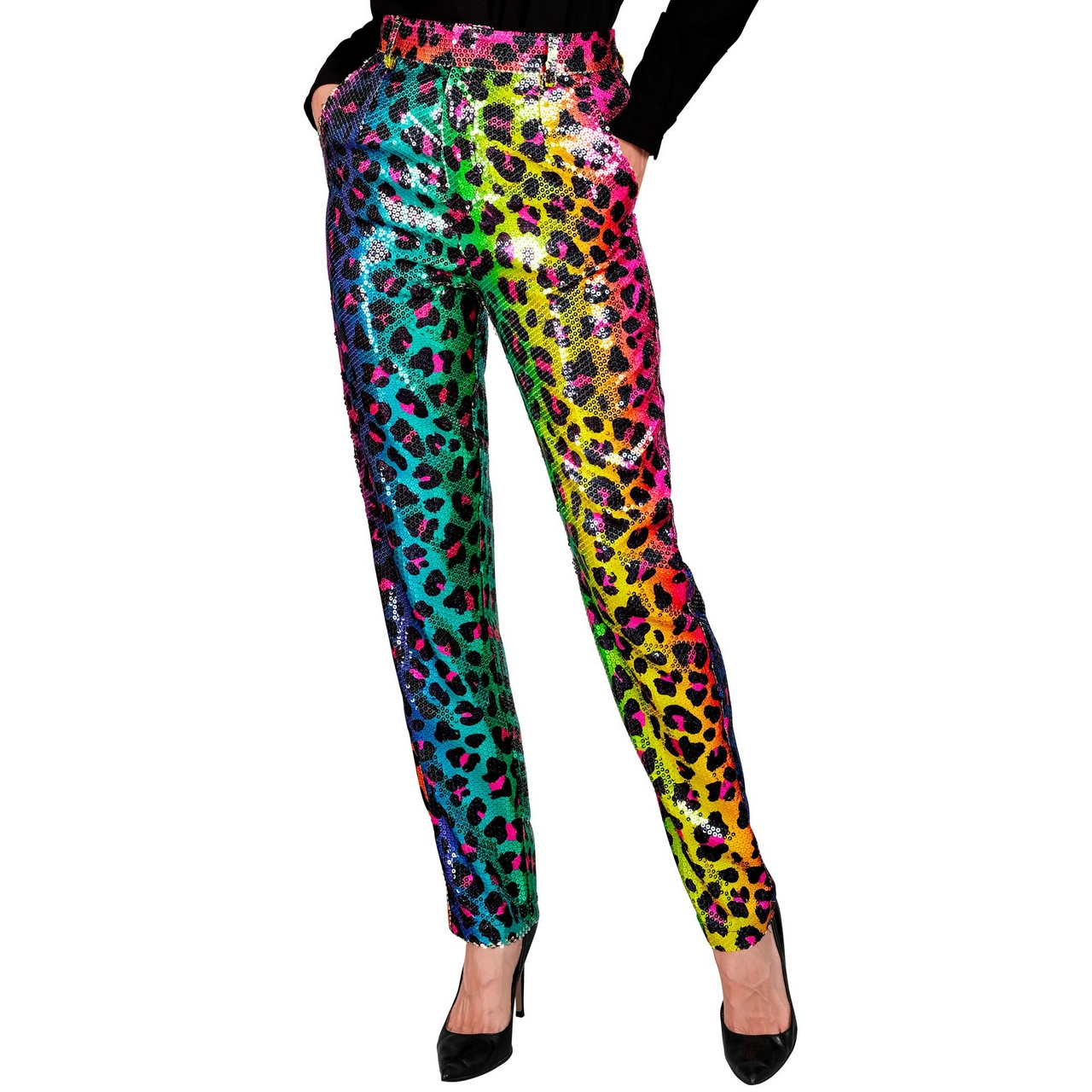 Falsche Hose Mit Pailletten Regenbogen Leopard Damen