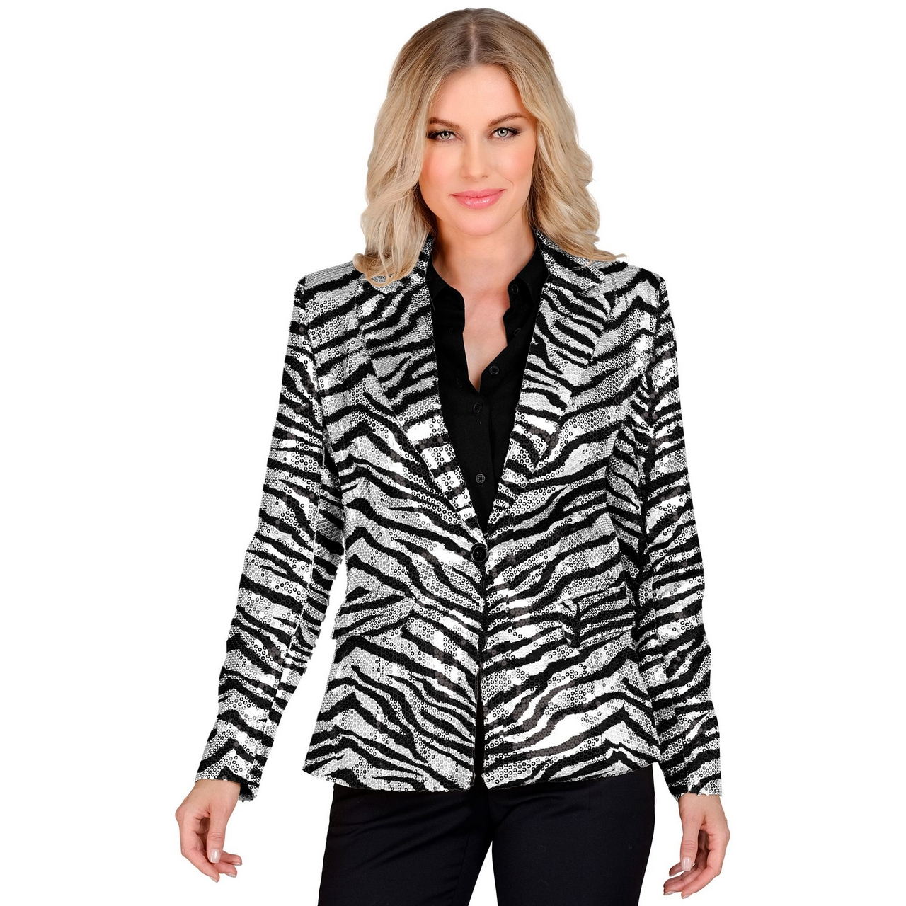 Paillettenblazer Zebra Silver Glamour Damenkostüm