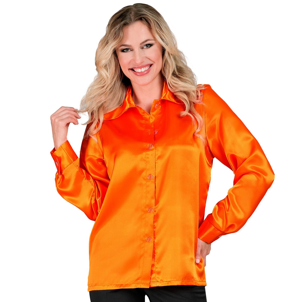 70er Jahre Bluse Satin Orange Damen