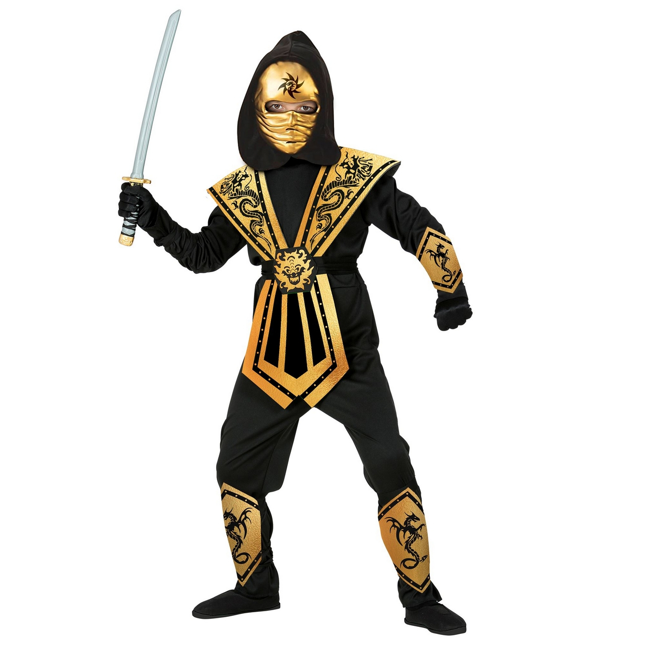 Drachenkämpfer Ninja Gold Kostüm für Kinder