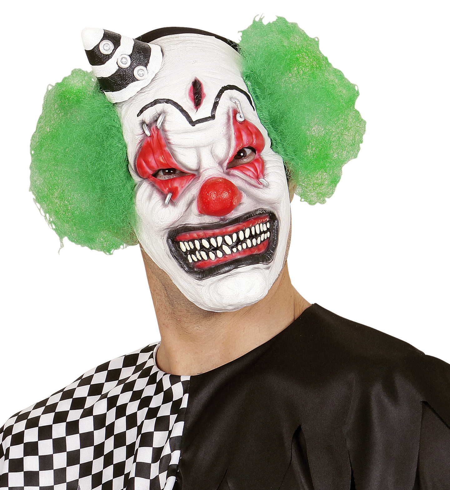 Schreckliche Halbe Face -Masken -Killerclown Mit Haaren Und Minihut