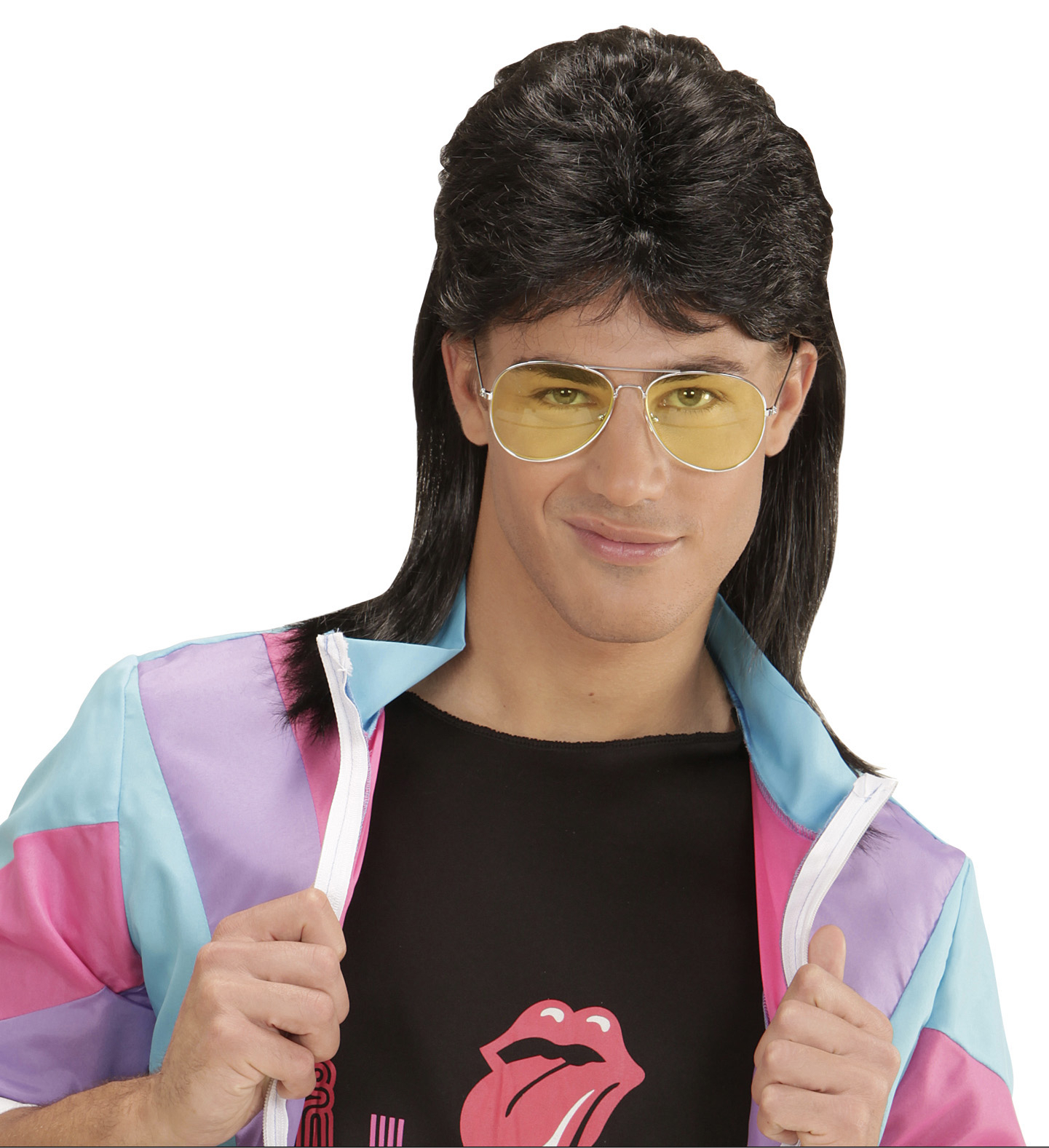 Nerd -Perücke, Mullet Schwarz