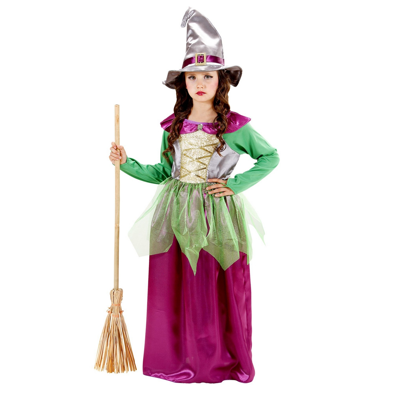 Bonte Witch Kind Green / Lila Kostüm Mädchen