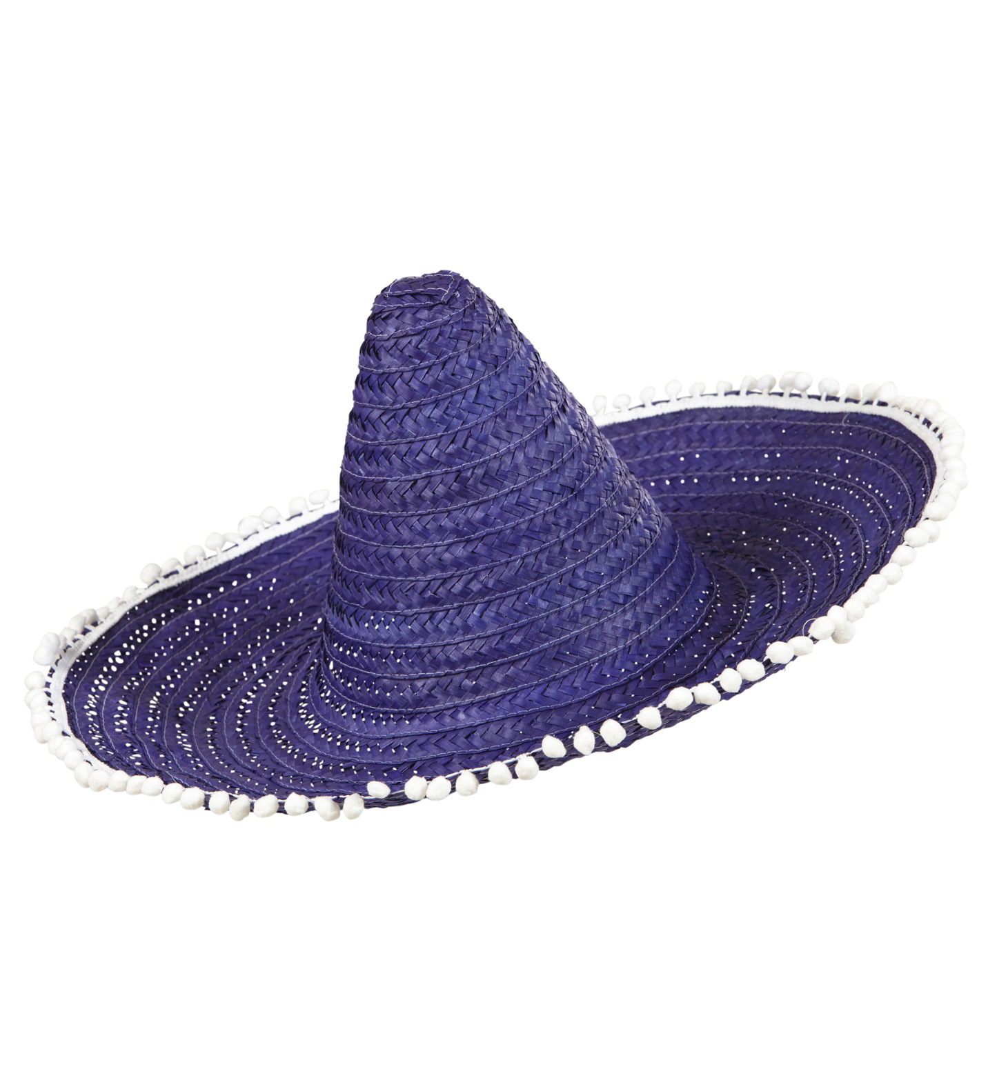 Sombrero 50 Cm, Blau / Lila Mit Pom Poms