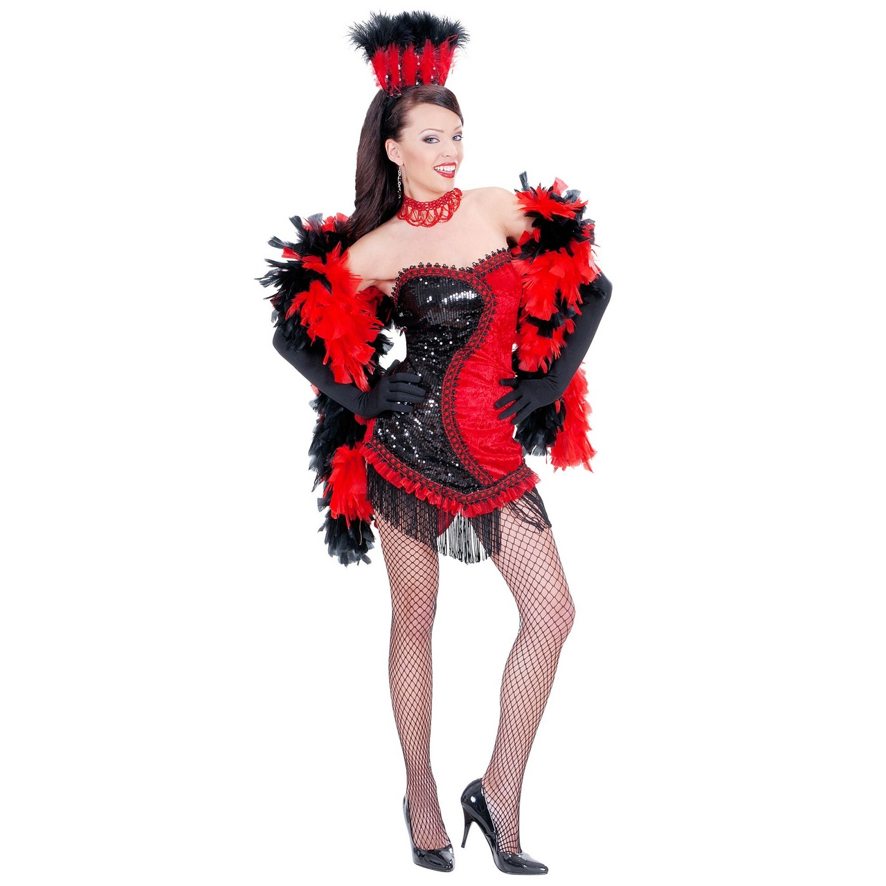 Las Vegas Showmädchen Schwarz / Rotes Choroor Line Kostüm Frau Damen