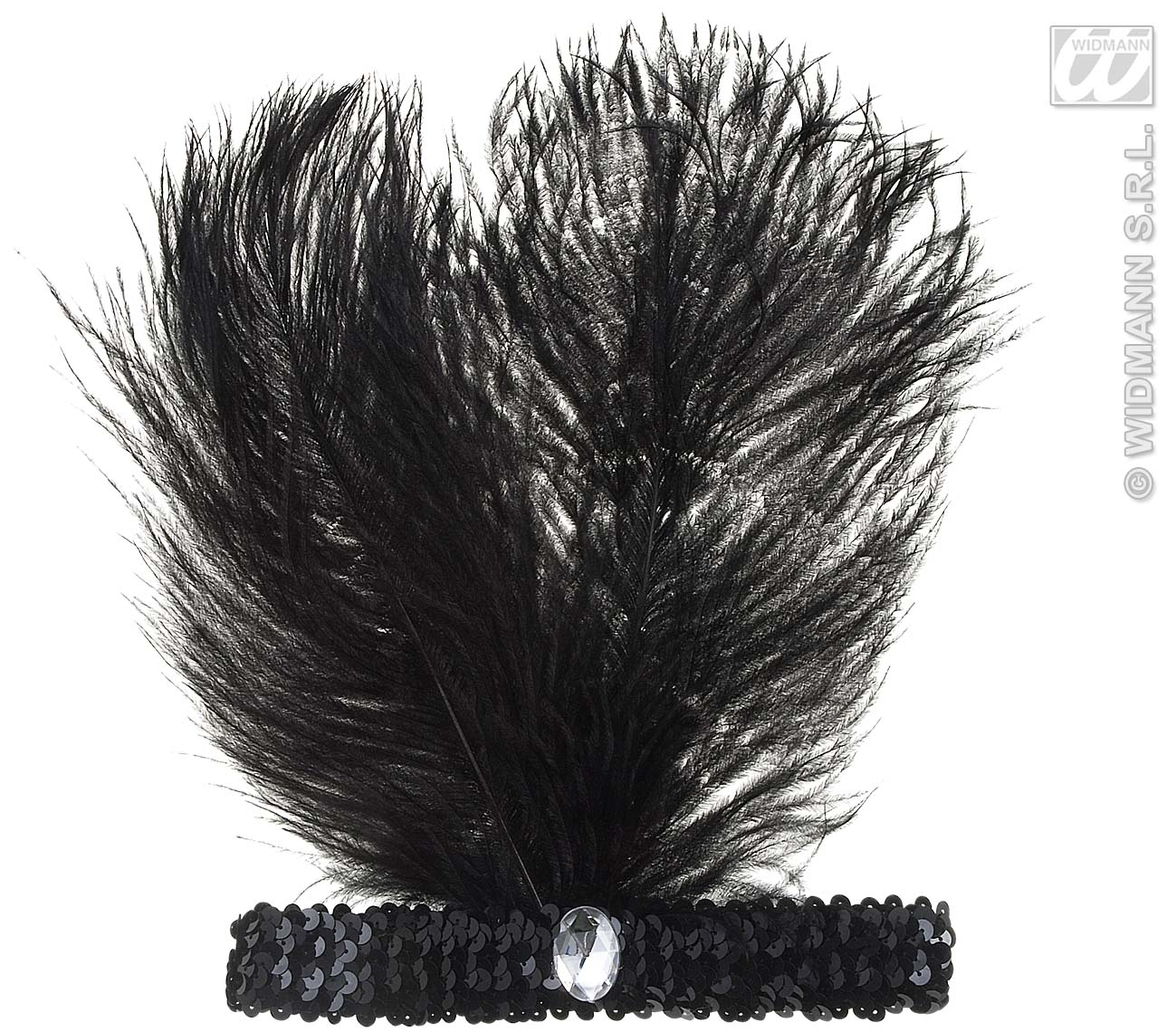 Stirnband Schwarz Mit Marabou Und Edelstein